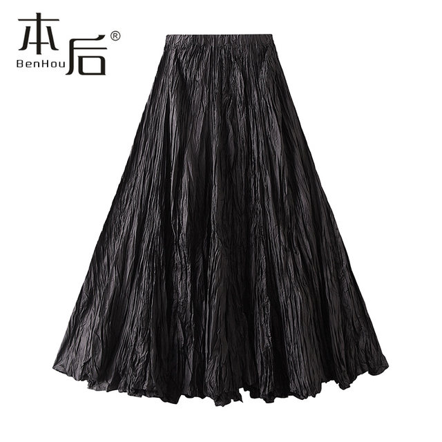
8081 Thin irregular pleated loose slim large hem skirt versatile A-line skirt summer women's long skirt new style