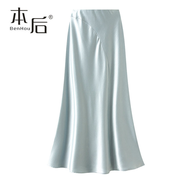 9860 Thin irregular satin fishtail skirt summer women's long skirt new slim and elegant skirt imitates jealous