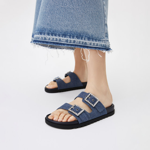 CHARLES/KEITH25 summer new model CK1-71720088 bright diamond square buckle thick sole Birken exterior slippers