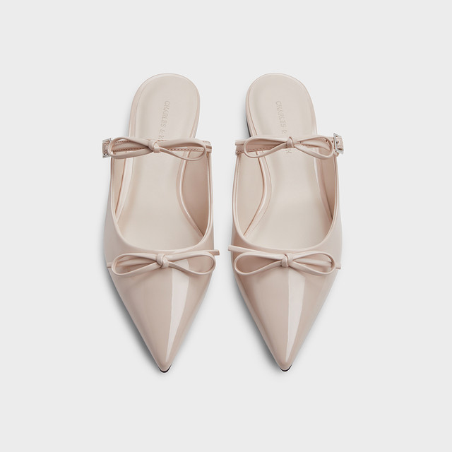 CHARLES/KEITH25 Summer New CK1-70580265 Bow Pointed Toe Flat Mules Slippers
