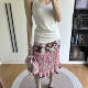 New summer American retro splicing contrasting print wrinkled skirt island atmosphere casual design medium skirt