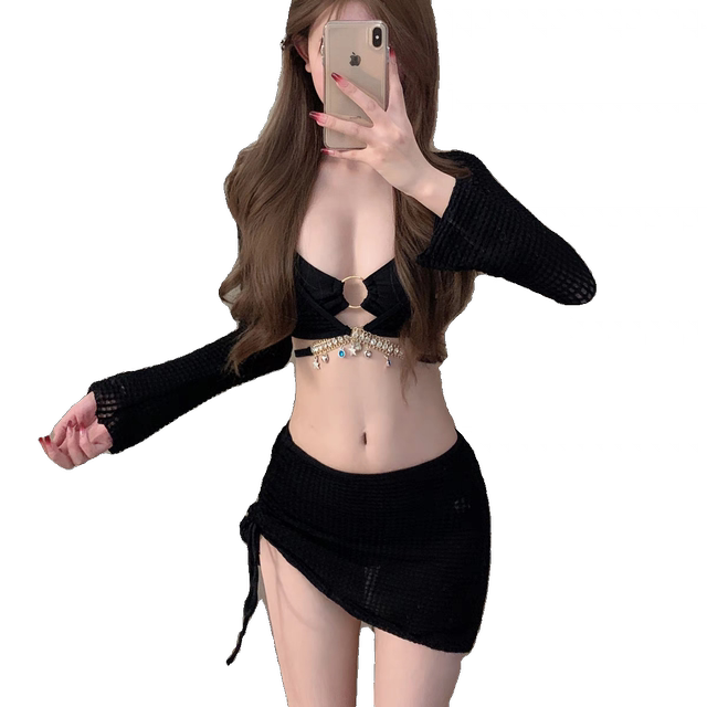 Swimsuit female bikini split four -piece set 2024 new fashion skirt hollow conservative beach vacation hot spring
