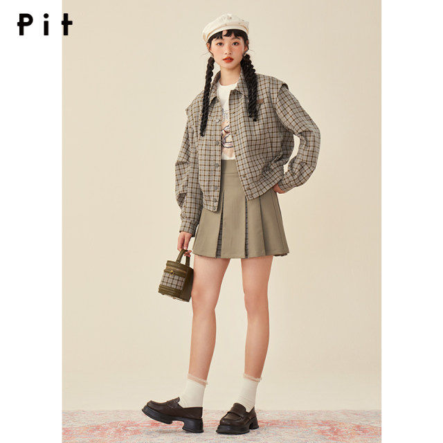 PIT retro a-line short skirt high waist slim pleated skirt for women 2024 autumn clothes new small person high skirt

