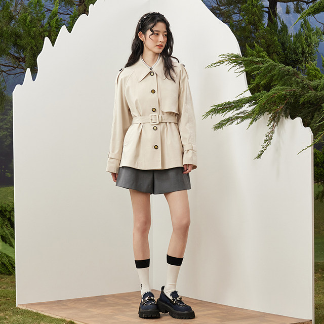 PIT khaki medium-length lapel windbreaker jacket for women 2025 spring new fashionable and versatile single-breasted button
