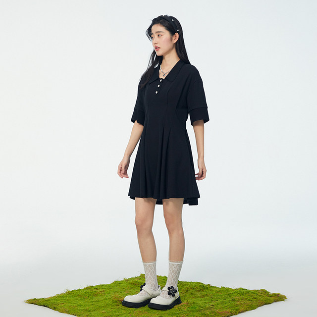 PIT retro POLO collar dress for women 2024 summer new short-sleeved a-line short skirt T-shirt skirt casual sports style