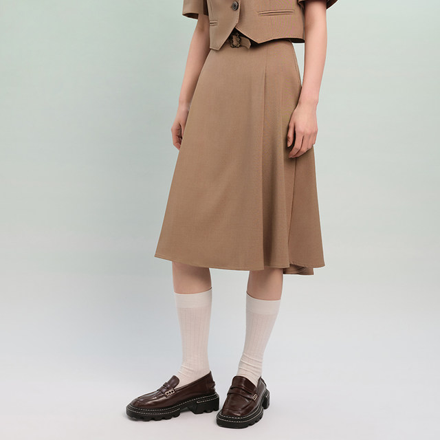 PIT solid color waist-hugging A-line suit skirt for women 2025 spring new British style commuting professional pleated skirt
