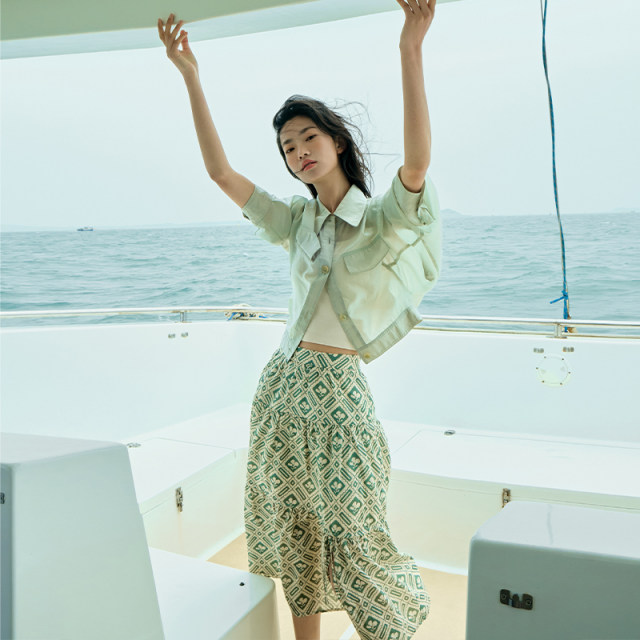 PIT retro floral French high-waisted A-line skirt for women's autumn clothes new mid-length lady literary skirt