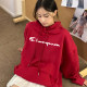 Japanese version of autumn and winter champion hooded pullover sweatshirt for women couple plus velvet thickened loose oversize cotton top for men