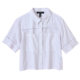 European and American linen lace embroidery spliced ​​short cotton linen casual solid color shirt, foreign trade original single women's clothing large-size summer