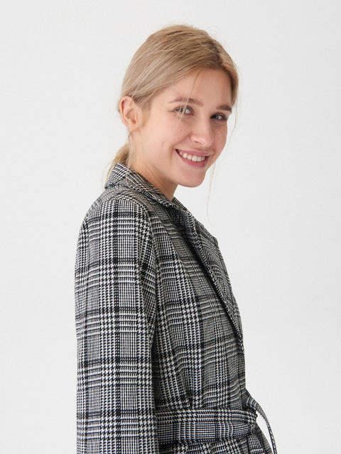 European and American classic plaid mid-length lace-up slim and fashionable casual OL windbreaker foreign trade original single women's clothing spring and autumn new style