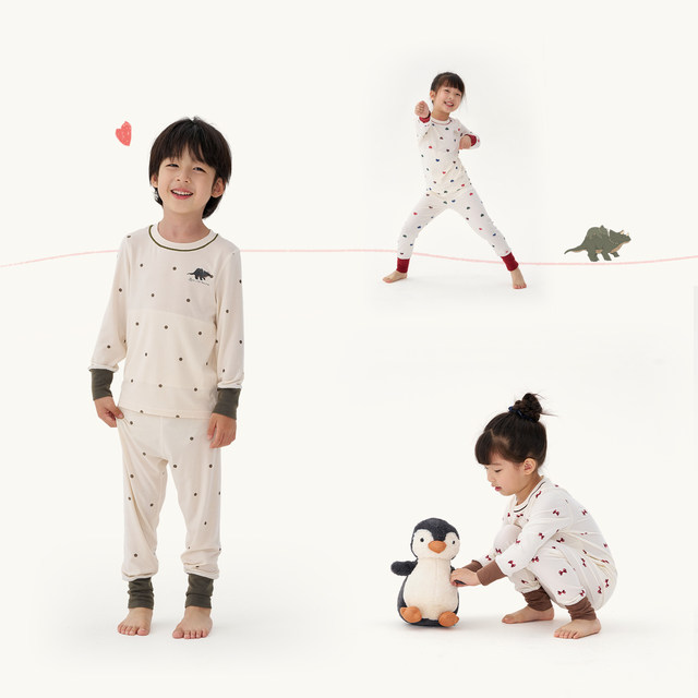 Q21 children's autumn clothes set for boys and girls breathable and sweating antibacterial Tensmodal printed underwear Class A home clothing
