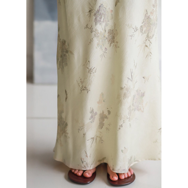 Fildan slim and slim fishtail skirt with slit long skirt New Chinese floral side zipper skirt 0055
