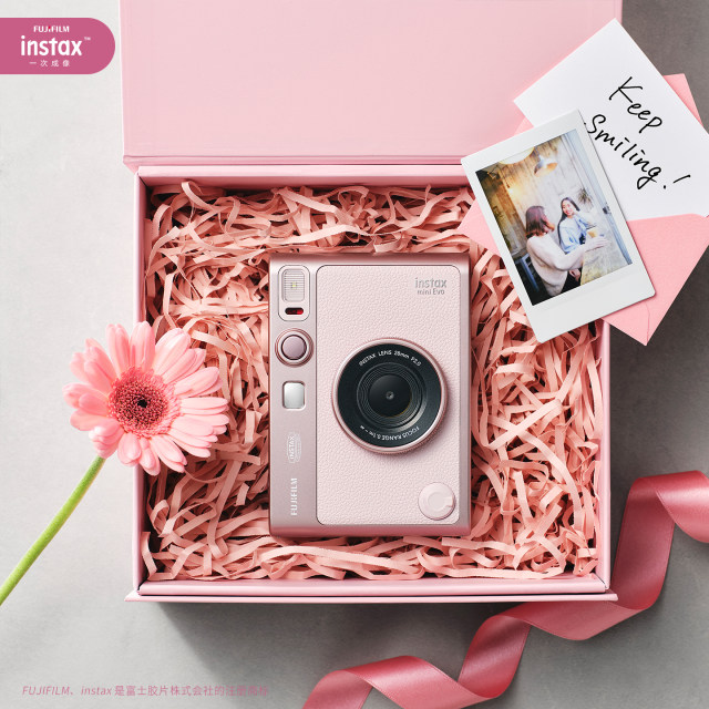 Fuji mini evo warm rose camera gift box contains instant photo paper digital analog mini camera
