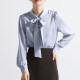 
CHICBLISS Satin Blue Shirt Women's Long Sleeve Temperament Commuter Bow Streamer Shirt Women's Teacher Interview