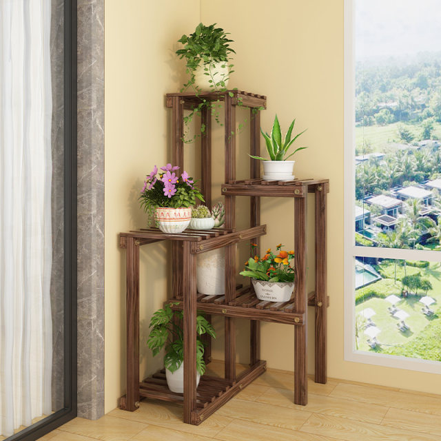Solid wood balcony corner flower rack outdoor floor-standing succulent ...