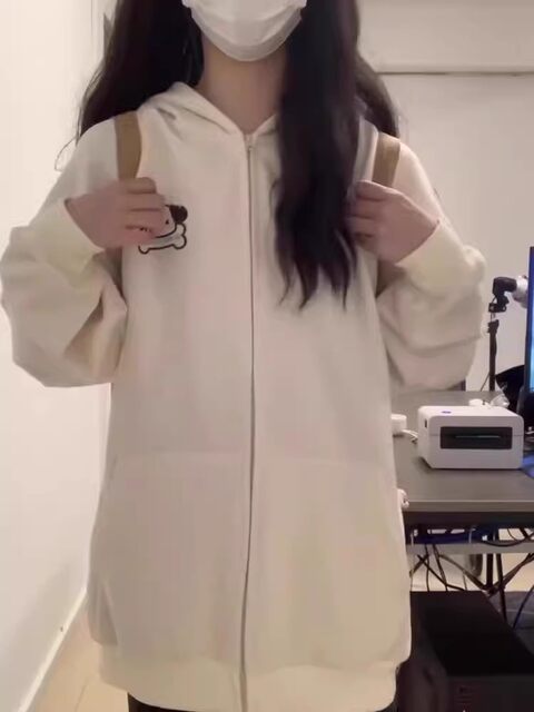 Cute rabbit ear thin hooded sweatshirt for women in spring and autumn 2025 new oversize loose cardigan lazy jacket