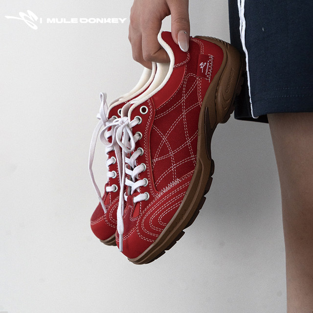 Donkey Donkey Red Retro Moral Training Shoes Women's Autumn and Winter Arch Support Racing Shoes Casual Sports Shoes Men