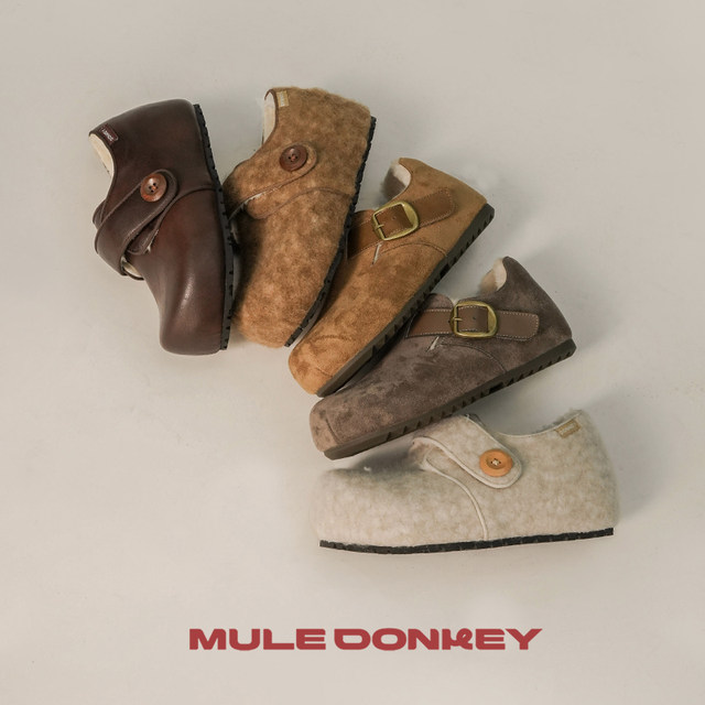 Donkey Donkey Birkenstock shoes for women, autumn and winter retro plus velvet 5CM heightening small lazy warm furry shoes