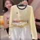 2025 summer new European products women's contrasting color striped love embroidery round neck long sleeve T-shirt for women