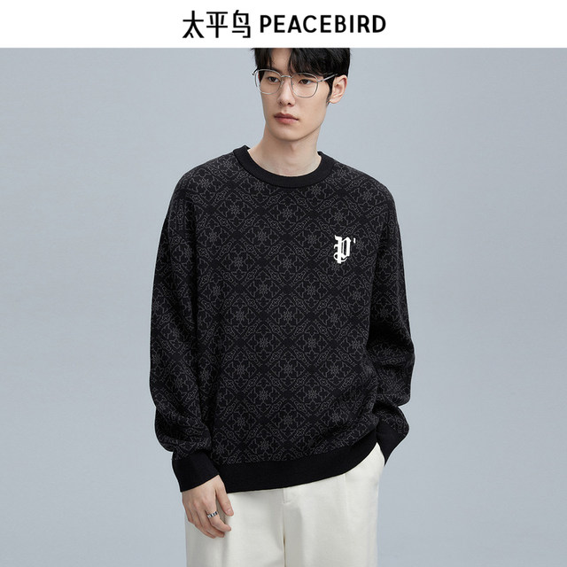 PEACEBIRD Men's Outlet Round Neck Trendy Sweater Men's Spring Casual Loose Sven Sweater Autumn Knitted Sweater