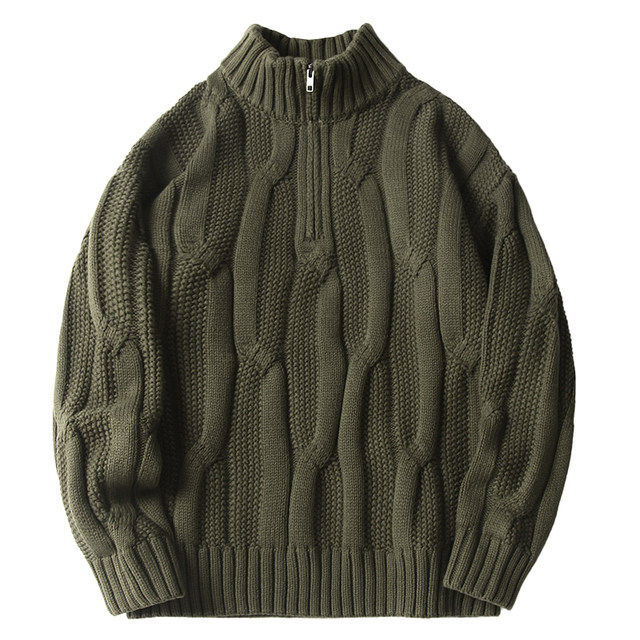 Winter heavy high-quality heavy-dumb and thick creepy stand-up collar pullover sweater American retro semi-zipper thick jacket
