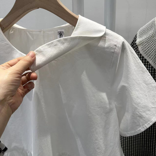 New summer white doll collar small loose women's shirt pullover short-sleeved cotton versatile women's top with large size