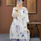 
New Chinese women's clothing new round neck button embroidered five-point sleeve shirt for women ramie printing mid-length top