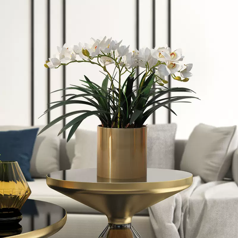 美式现代轻奢金属摆件客厅桌面高端仿真兰花盆栽落地花器装饰软