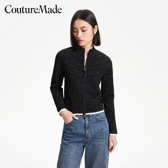 Vero Moda knitted cardigan spring casual three-dimensional letters half turtle neck zipper jacket for women 324124018