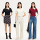 Vero Moda T-shirt for women 2025 summer new irregular collar slim short-sleeved T-shirt for women simple and versatile