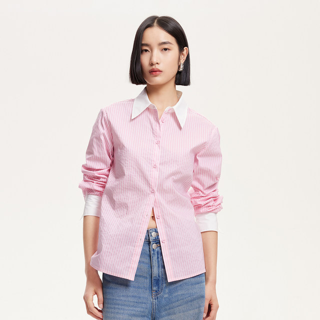 Vero Moda shirt 25 spring new style striped contrasting color miu style dressing college style shirt 325105043