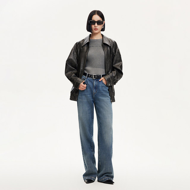 Vero Moda Jacket 24 Autumn Tie Dye Distressed PU Imitation Leather Loose Jacket Motorcycle Style 324317012