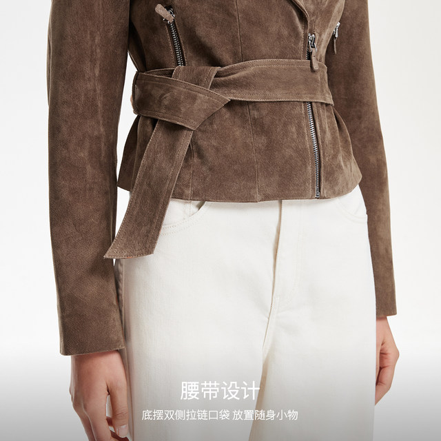 Vero Moda leather jacket for women 2025 summer new waist-hugging lace-up individual pig section leather jacket 325110007