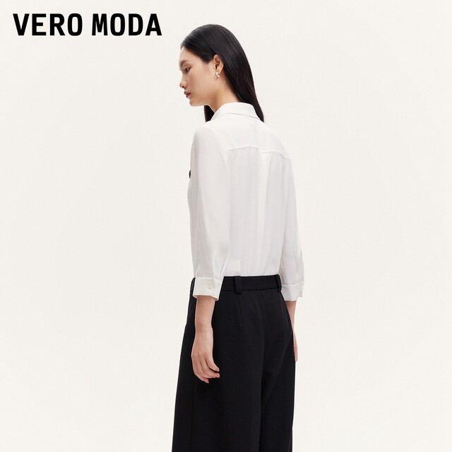 Vero Moda Shirt 24 Fall New Removable Chain Ribbon Cropped Sleeve Shirt Commuter 324331031