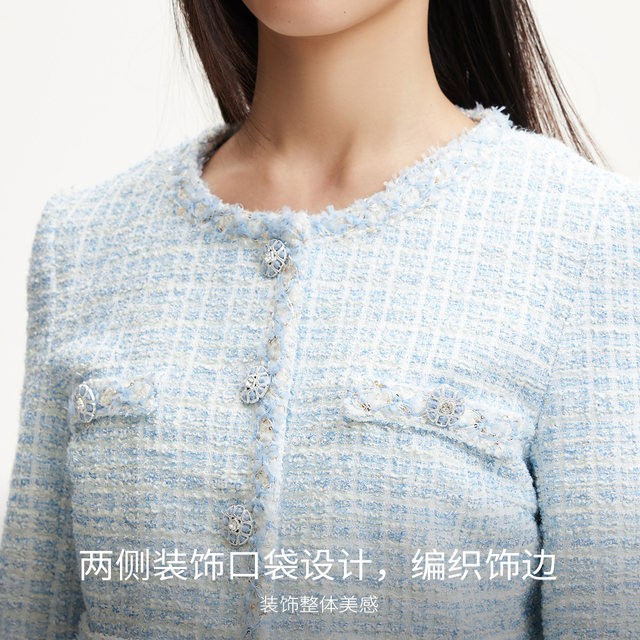 Vero Moda short coat for women 2025 spring new style bright silk woven fake pocket Qianjin style 3251J9008