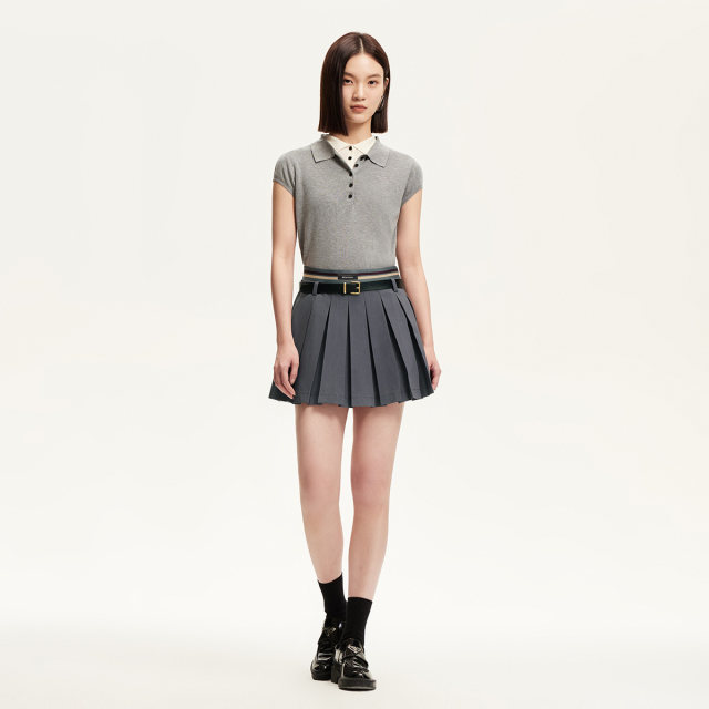Vero Moda skirt 2025 summer new contrasting color waist-head pleated skirt 325216040