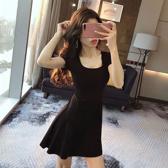 Thicked hot girl small black skirt short skirt summer new heart -style nighttime sexy dress reduction age thin nightclub women's clothing
