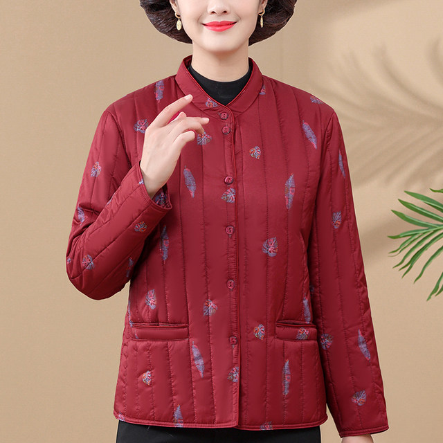 Hengyuanxiang mother winter thin down cotton coat elderly women's floral warm short cotton coat grandma jacket cotton jacket