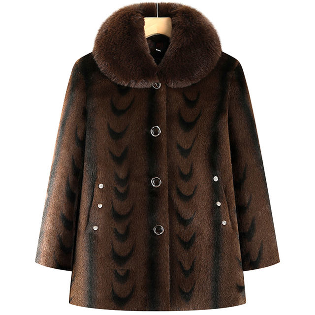 Hengyuanxiang Winter Mother's Wear Mink Velvet Coat Fashionable Grandma's Wear Plus Velvet Thickened Fur Collar High-end Fur Coat