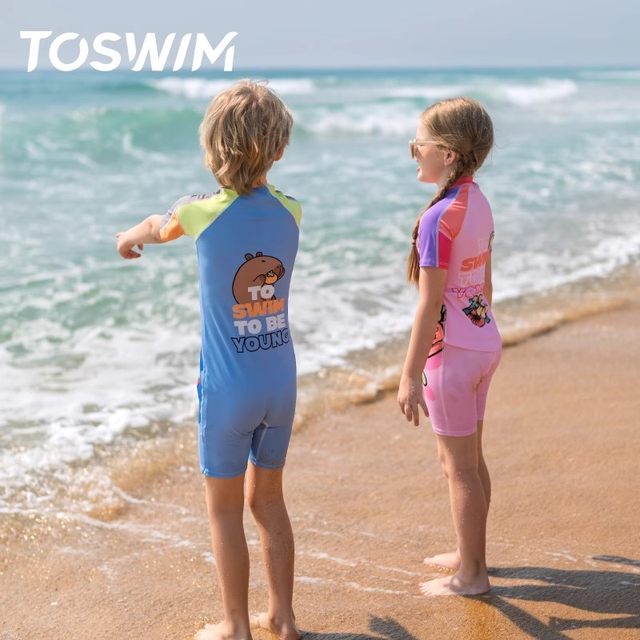 TOSWIM children's swimsuit girls boys and girls swimming in big children one-piece sun protection swimsuit
