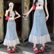 
Real shot of 2025 new version of Internet celebrity trendy versatile denim spliced ​​mesh skirt