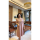 Autumn and winter high-end mother's wear V-neck knitted dress loose belly-covering large size mid-length sweater dress with three-quarter sleeves