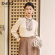 Yangmen long-sleeved shirt women's stand-up collar pleated collar pullover shirt puff sleeves 2025 spring new top commuter