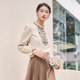 Yangmen long-sleeved shirt women's stand-up collar pleated collar pullover shirt puff sleeves 2025 spring new top commuter