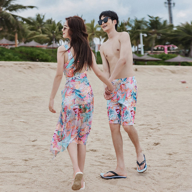 Couple swimsuit women's summer 2025 new sexy onesie dress style slimming and covering the belly seaside vacation hot spring men's suit