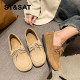 Saturday leather soft bottom single shoe female 2024 autumn new comfortable lazy lazy one pedal bean shoes commute work