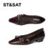 Saturday French retro single shoes for women 2025 square toe thick heel bow Mary Jane shoes genuine leather shallow mouth small leather shoes