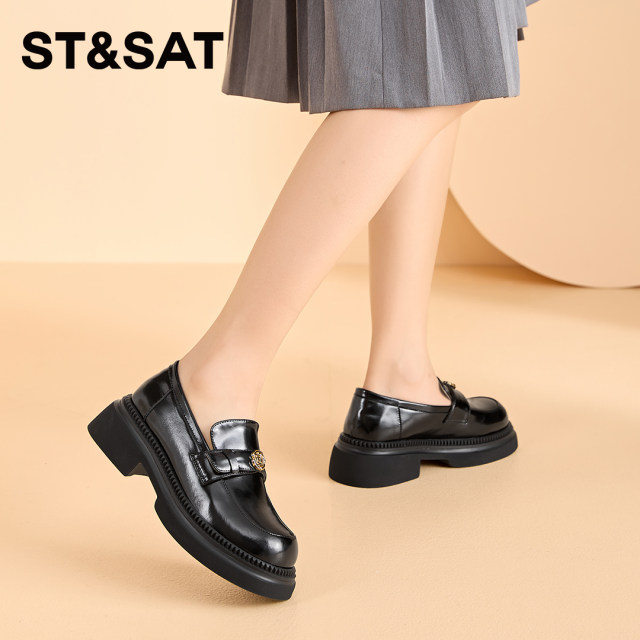 Saturday camellia round toe versatile one-legged loafers 2025 spring new thick sole high-rise fashionable single shoes for women
