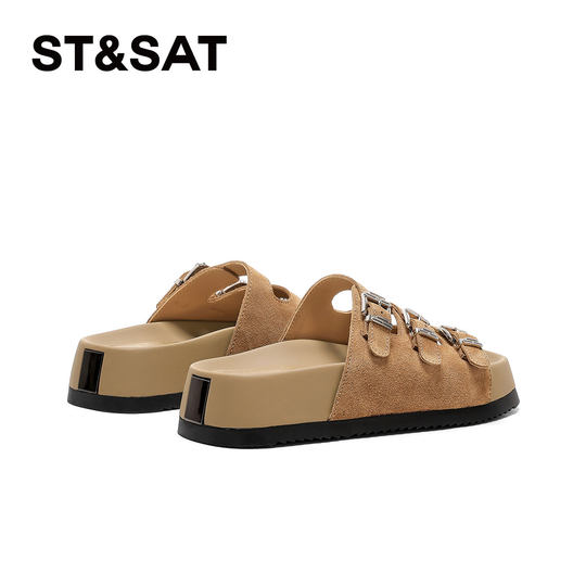 Saturday 100-match fashionable thick-soled flip-flops for women 2025 summer style shit-striped open toe-wearing casual Birken sandals