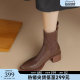 ST/SAT/Saturday's retro wool routing short boots female middle heel heel naked boots autumn and winter elastic brown leather boots